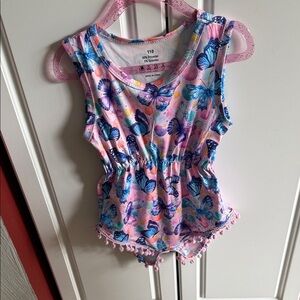Pink Butterfly Print Romper